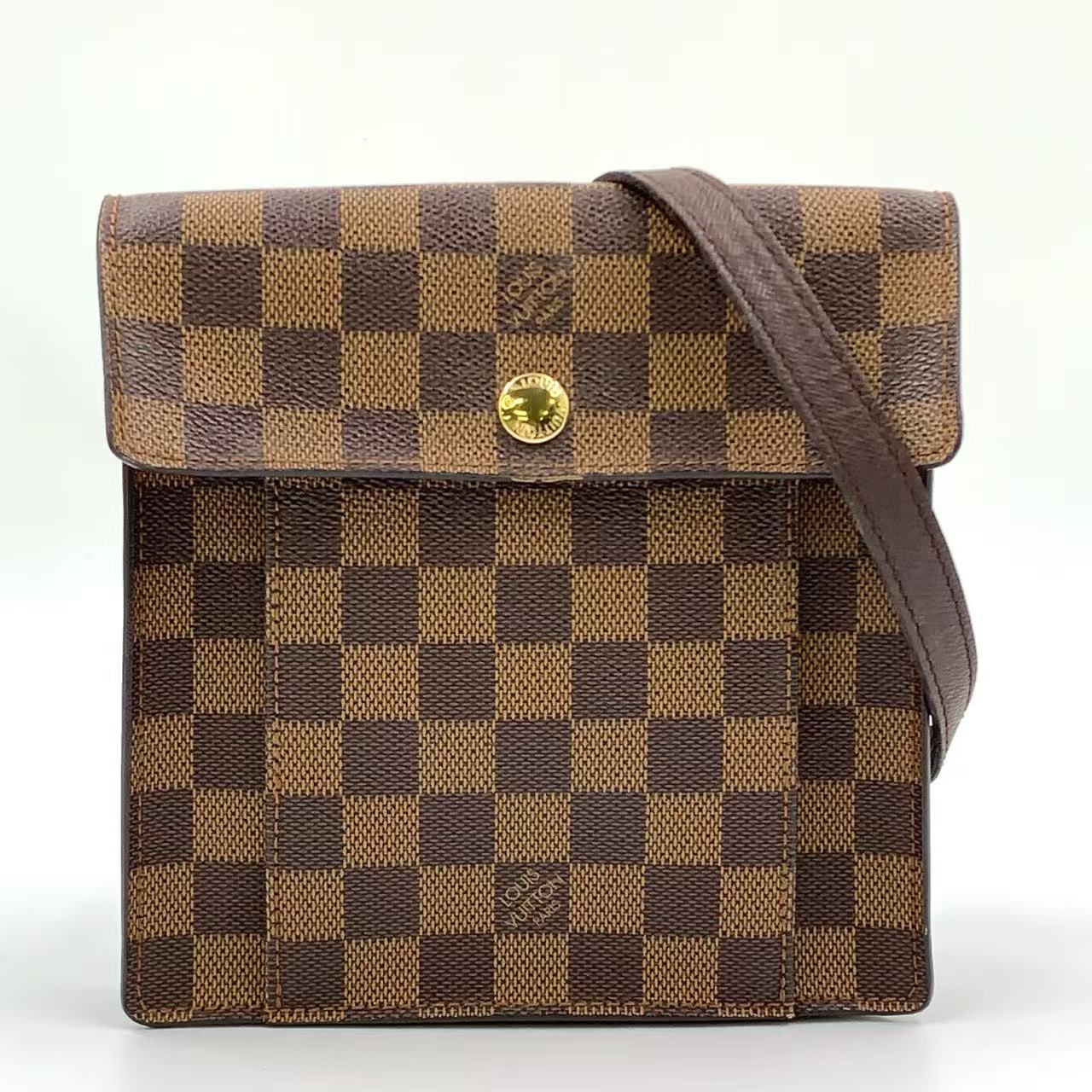 LOUIS VUITTON PIMLICO DAMIER EBENE SHOULDER BAG BROWN LEATHER PVC GOLD