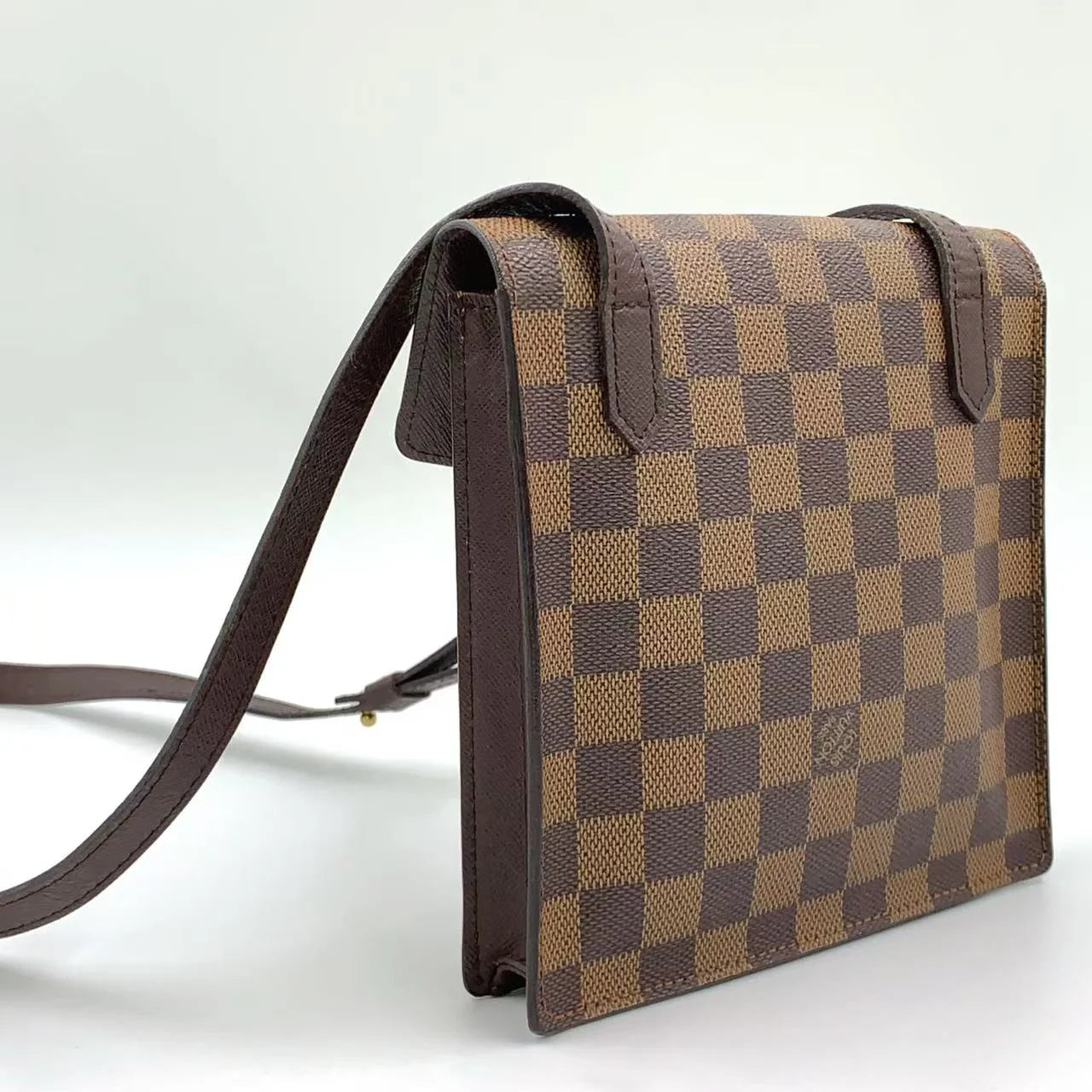 LOUIS VUITTON PIMLICO DAMIER EBENE SHOULDER BAG BROWN LEATHER PVC GOLD