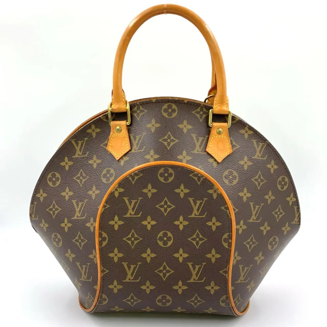 LOUIS VUITTON ELLIPSE MM MONOGRAM HANDBAG BROWN LEATHER PVC GOLD