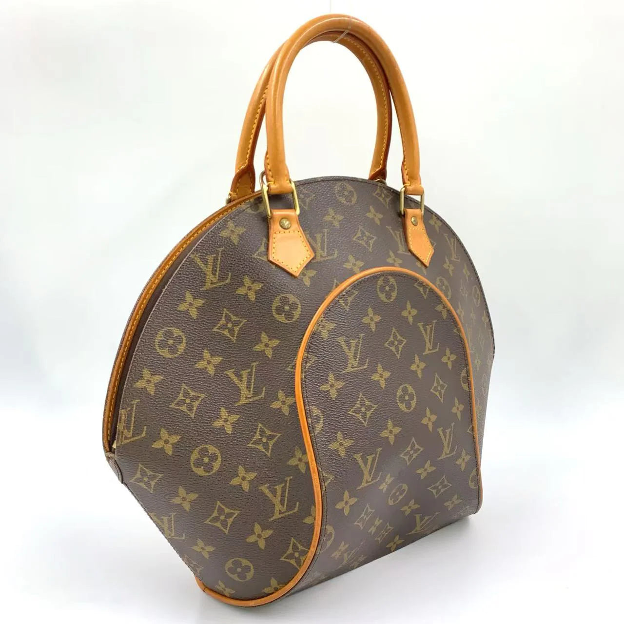 LOUIS VUITTON ELLIPSE MM MONOGRAM HANDBAG BROWN LEATHER PVC GOLD