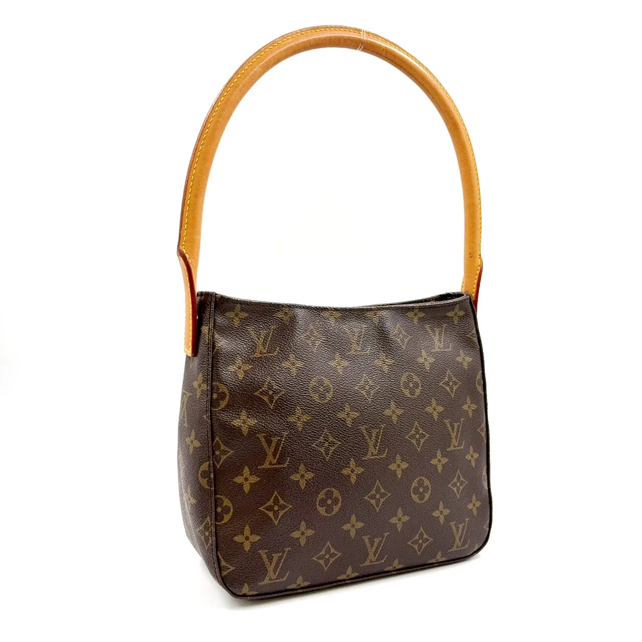 LOUIS VUITTON LOOPING MM MONOGRAM HANDBAG BROWN LEATHER PVC GOLD