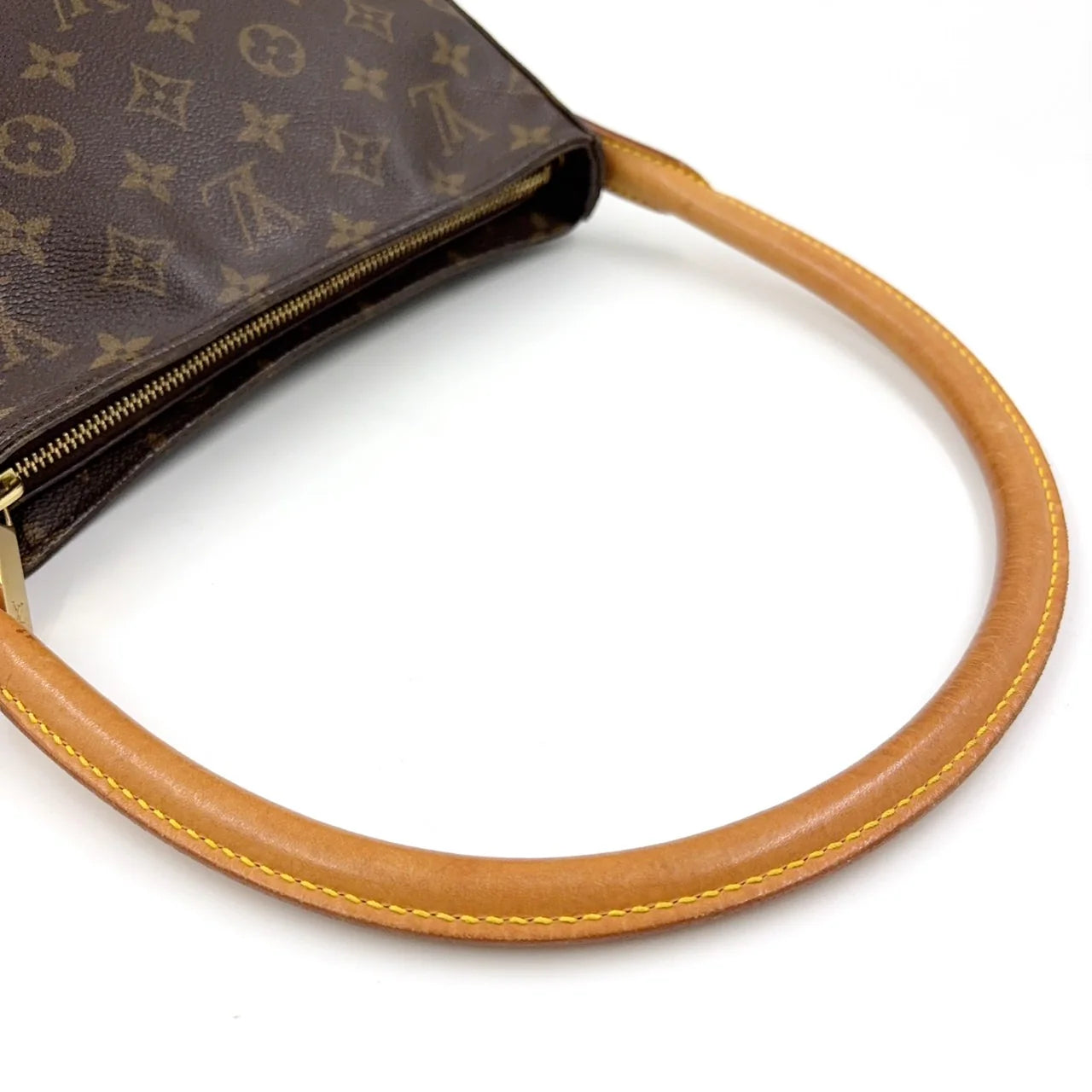 LOUIS VUITTON LOOPING MM MONOGRAM HANDBAG BROWN LEATHER PVC GOLD