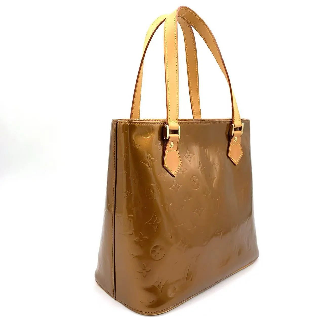 LOUIS VUITTON HOUSTON MONOGRAM VERNIS TOTE BAG BRONZE LEATHER GOLD