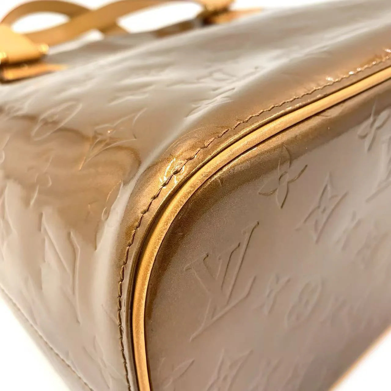 LOUIS VUITTON HOUSTON MONOGRAM VERNIS TOTE BAG BRONZE LEATHER GOLD