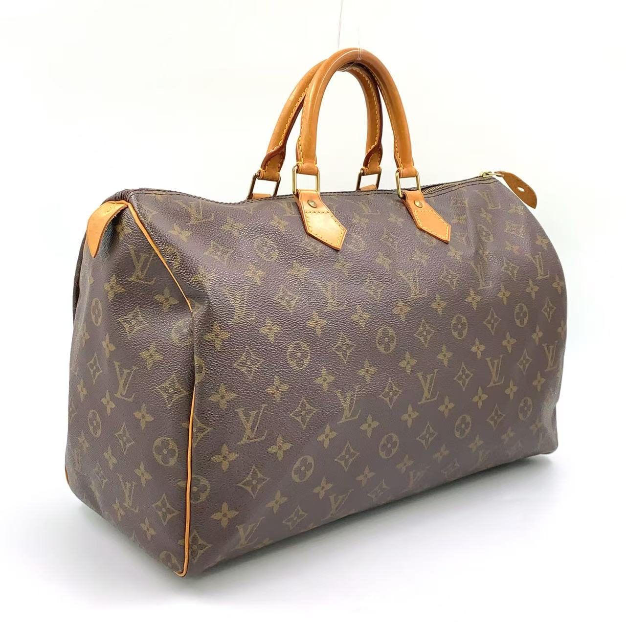 LOUIS VUITTON SPEEDY 40 MONOGRAM HANDBAG BROWN LEATHER PVC GOLD