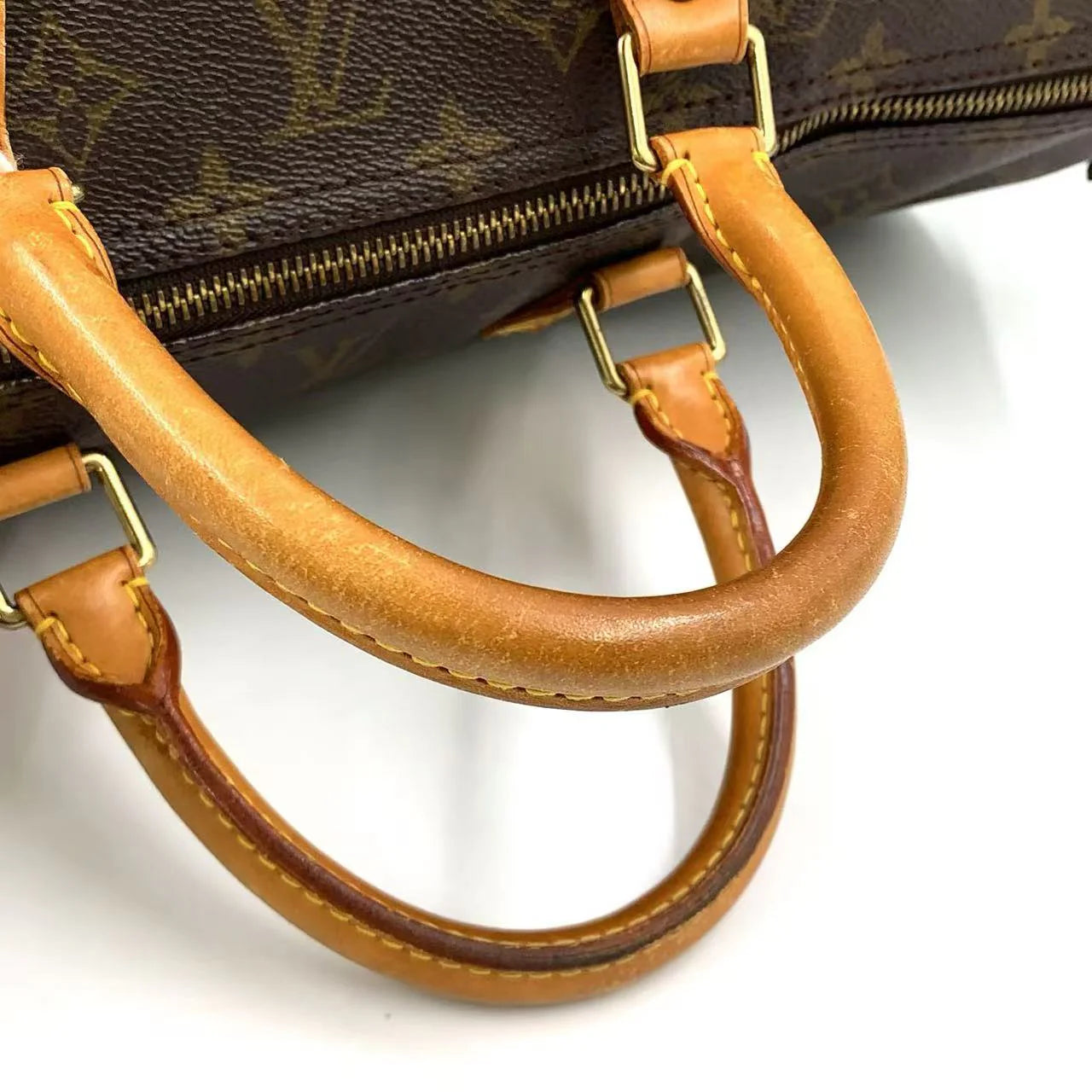 LOUIS VUITTON SPEEDY 40 MONOGRAM HANDBAG BROWN LEATHER PVC GOLD