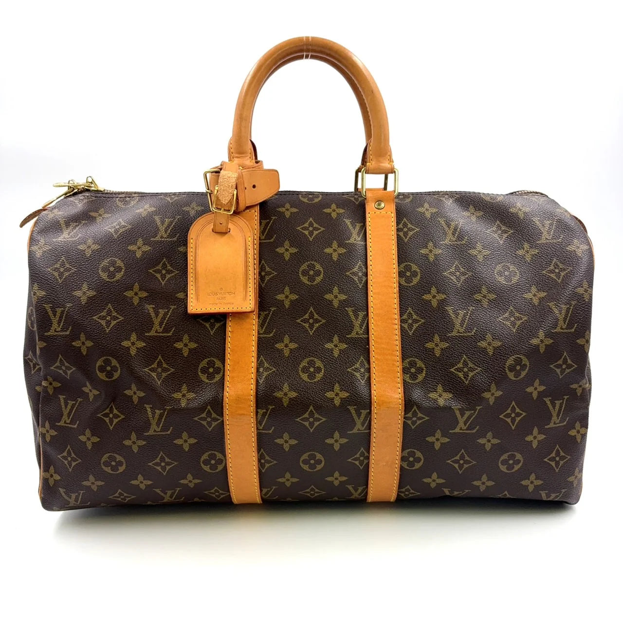 LOUIS VUITTON KEEPALL 45 MONOGRAM BOSTON BAG BROWN LEATHER PVC GOLD