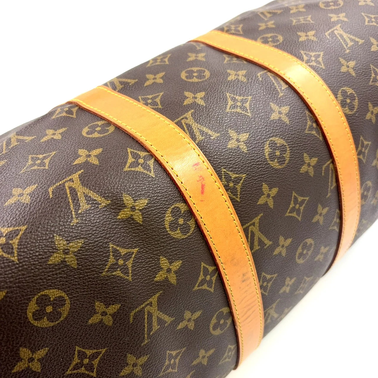 LOUIS VUITTON KEEPALL 45 MONOGRAM BOSTON BAG BROWN LEATHER PVC GOLD