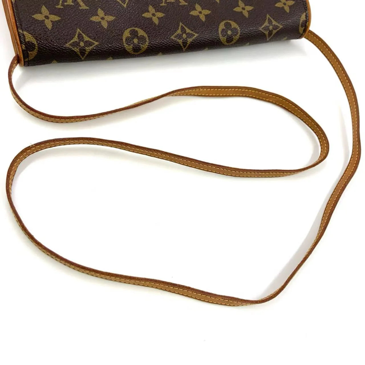 LOUIS VUITTON POCHETTE TWIN GM MONOGRAM SHOULDER BAG BROWN LEATHER PVC GOLD