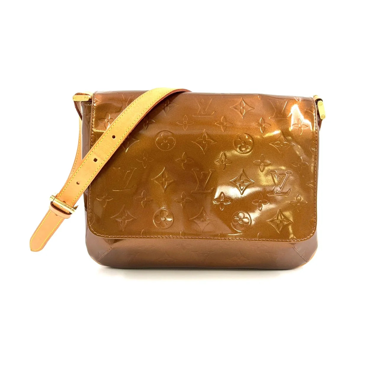 LOUIS VUITTON THOMPSON STREET MONOGRAM VERNIS BRONZE SHOULDER BAG BROWN PATENT LEATHER GOLD