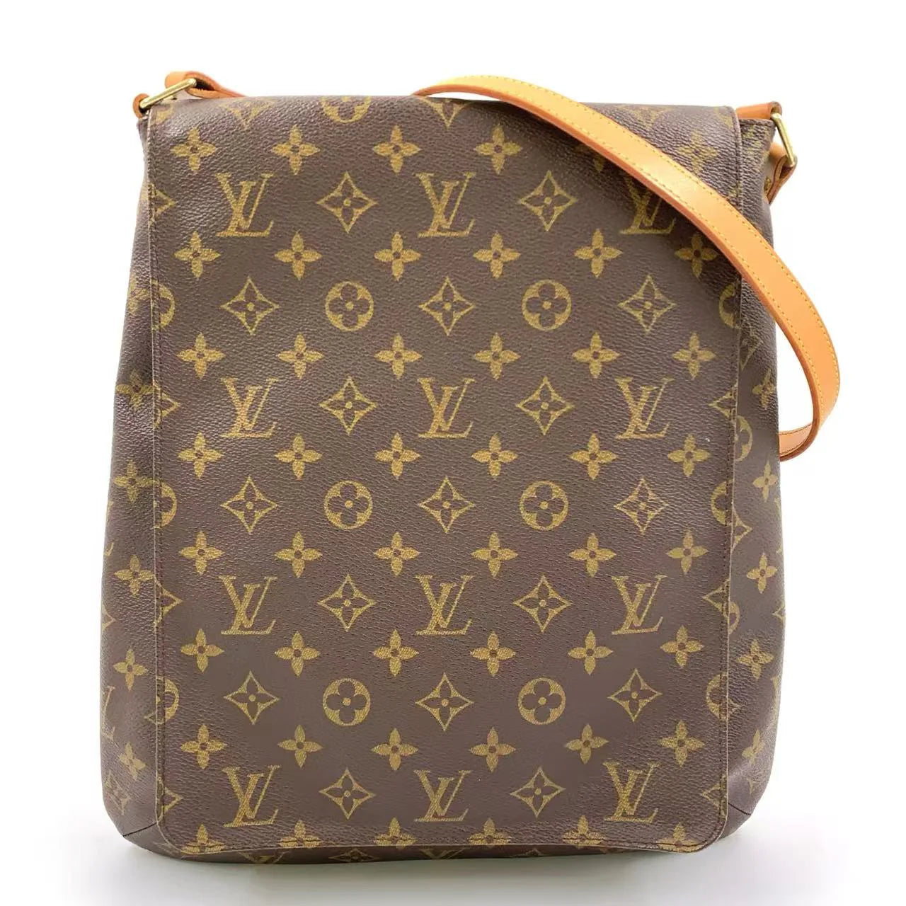 LOUIS VUITTON MUSETTE MONOGRAM SHOULDER BAG BROWN LEATHER PVC GOLD