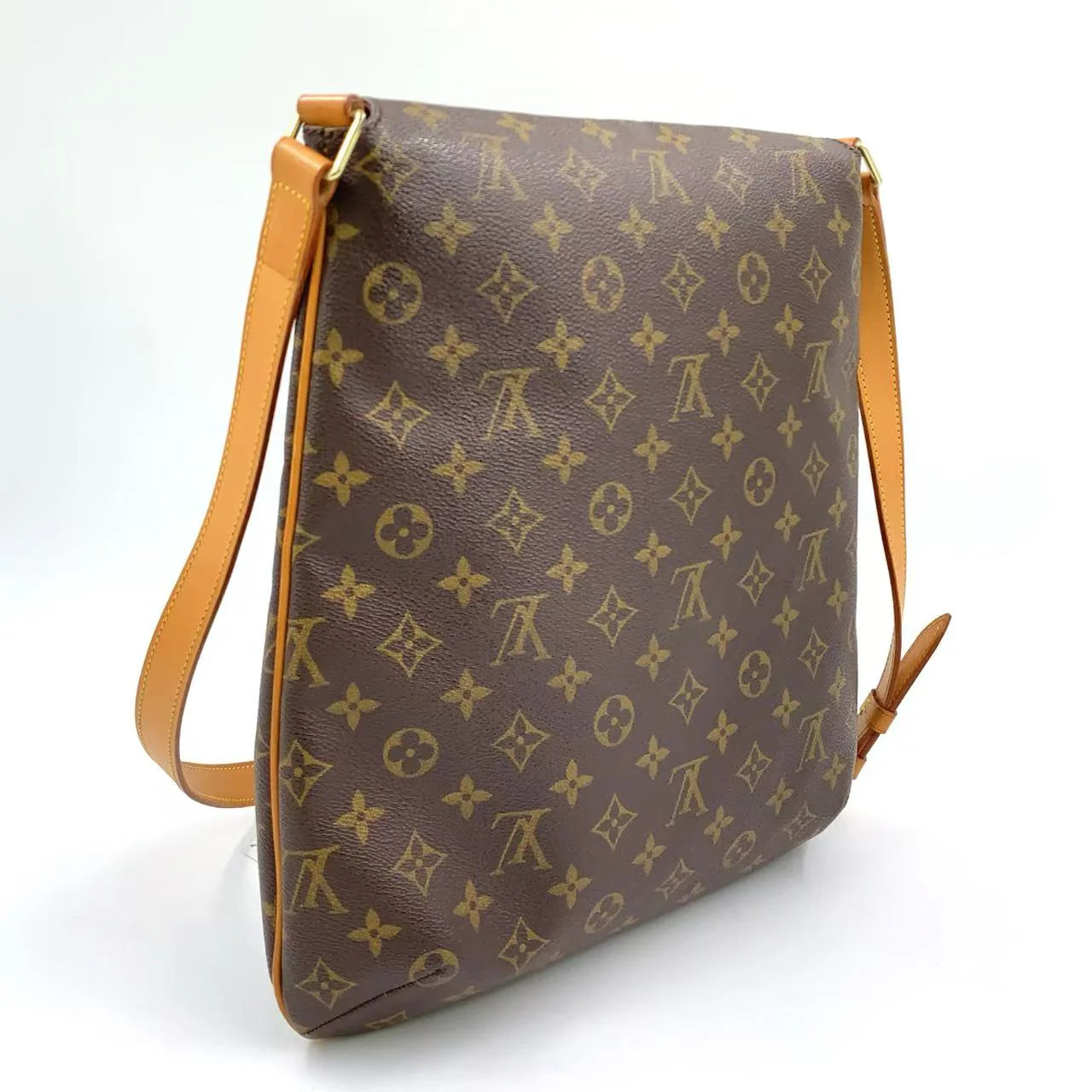 LOUIS VUITTON MUSETTE MONOGRAM SHOULDER BAG BROWN LEATHER PVC GOLD