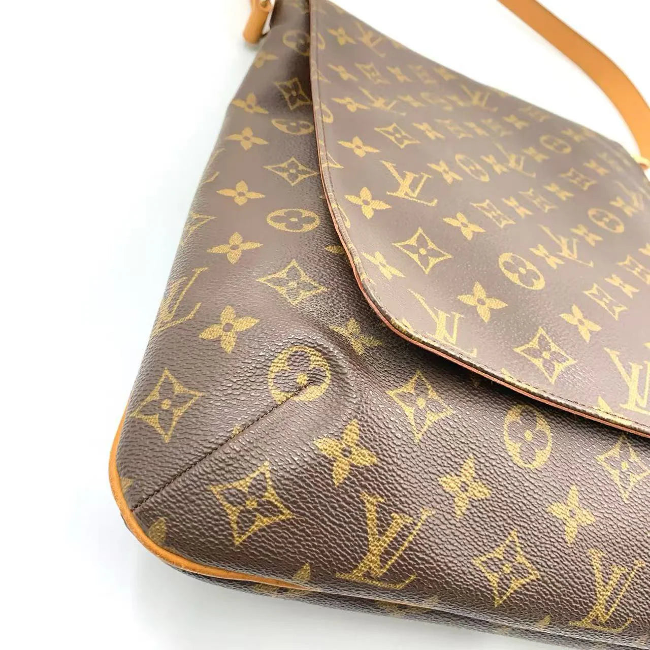 LOUIS VUITTON MUSETTE MONOGRAM SHOULDER BAG BROWN LEATHER PVC GOLD