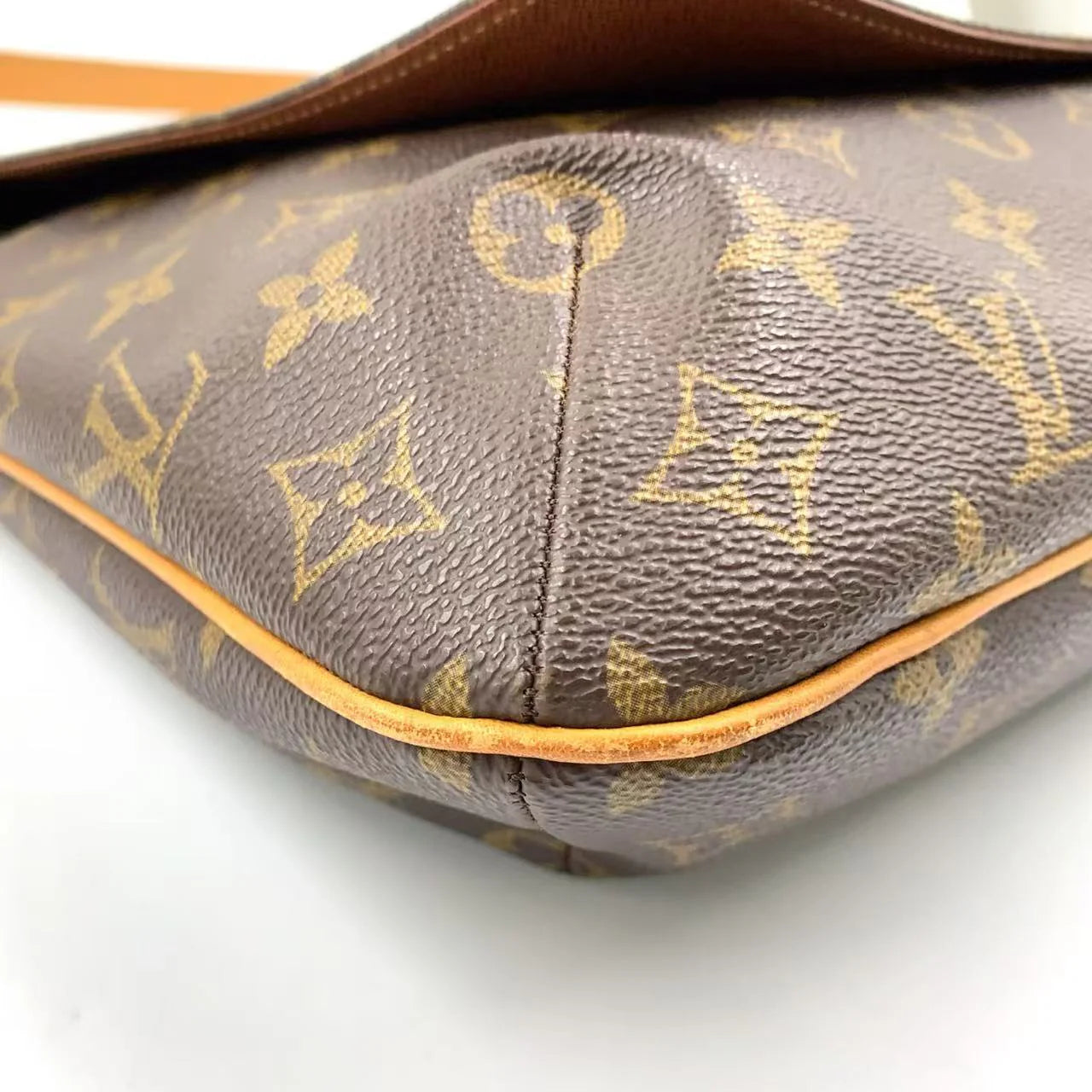 LOUIS VUITTON MUSETTE MONOGRAM SHOULDER BAG BROWN LEATHER PVC GOLD