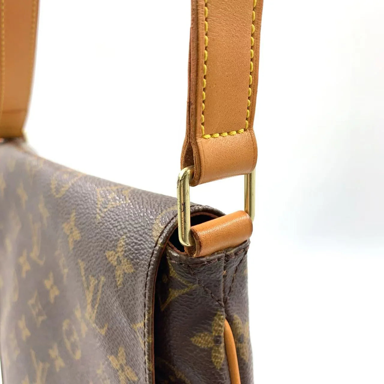 LOUIS VUITTON MUSETTE MONOGRAM SHOULDER BAG BROWN LEATHER PVC GOLD