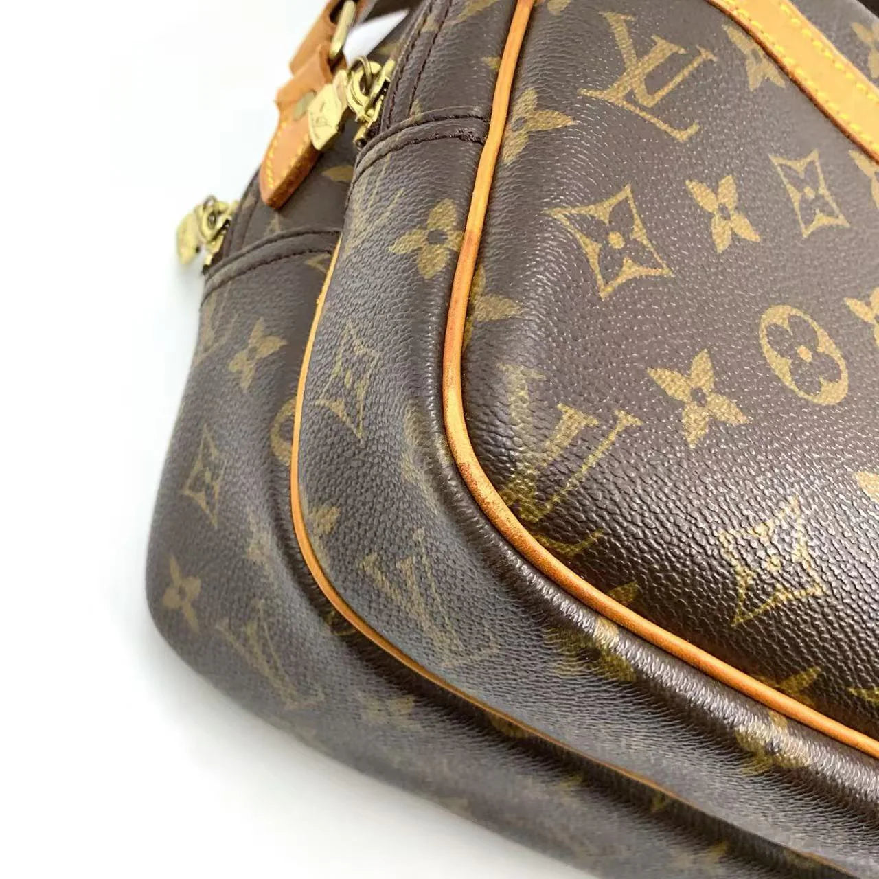 LOUIS VUITTON REPORTER PM MONOGRAM SHOULDER BAG BROWN LEATHER PVC GOLD