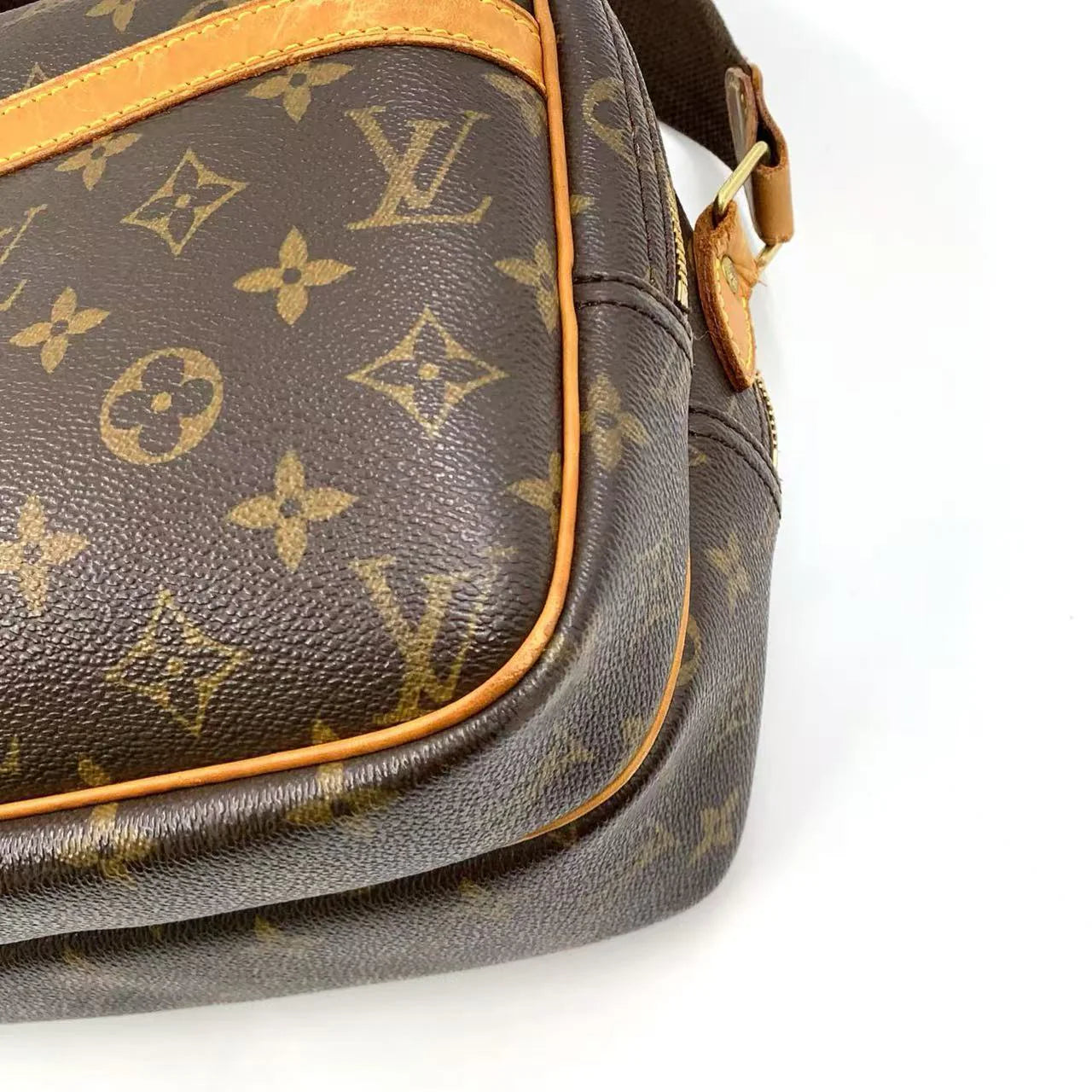 LOUIS VUITTON REPORTER PM MONOGRAM SHOULDER BAG BROWN LEATHER PVC GOLD