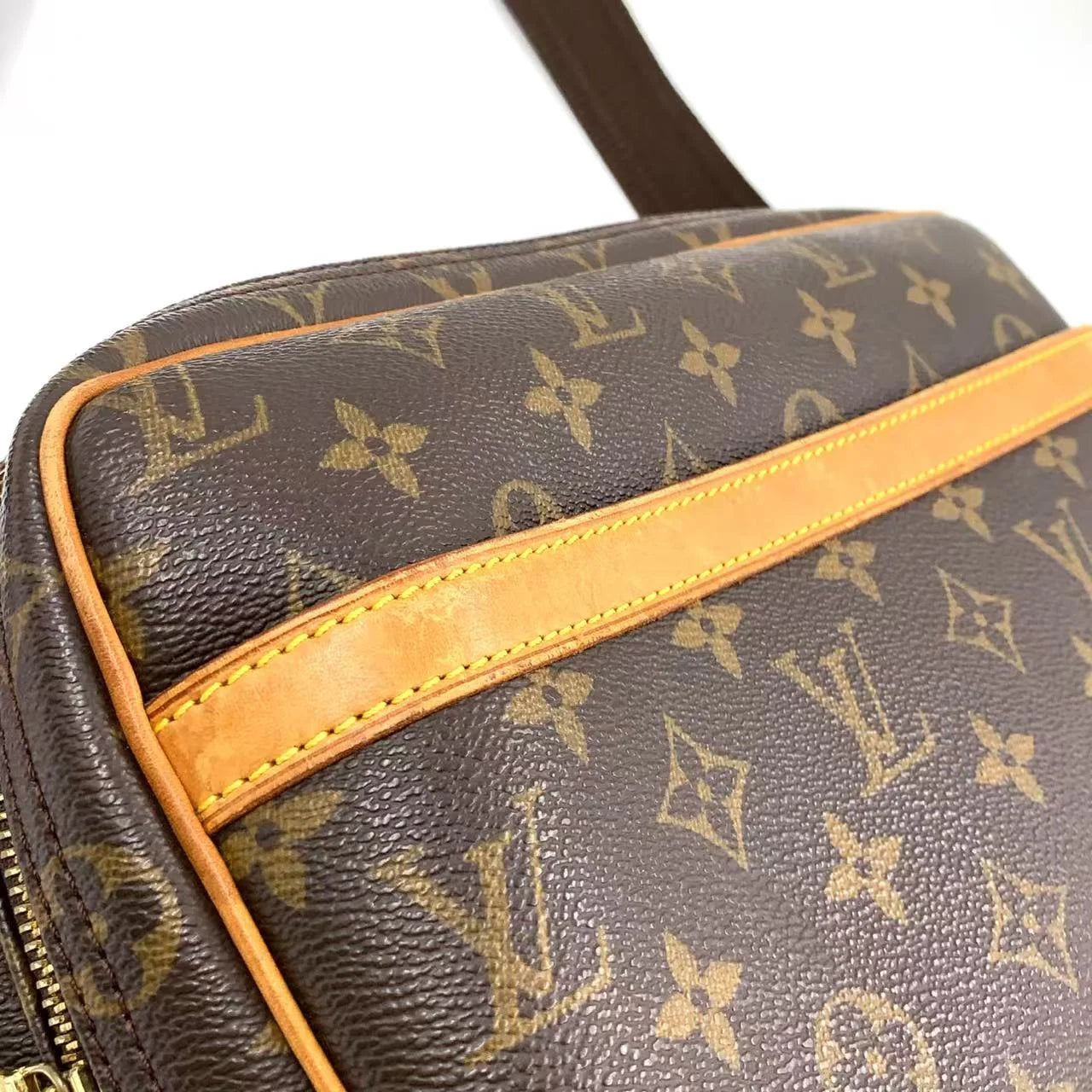 LOUIS VUITTON REPORTER PM MONOGRAM SHOULDER BAG BROWN LEATHER PVC GOLD