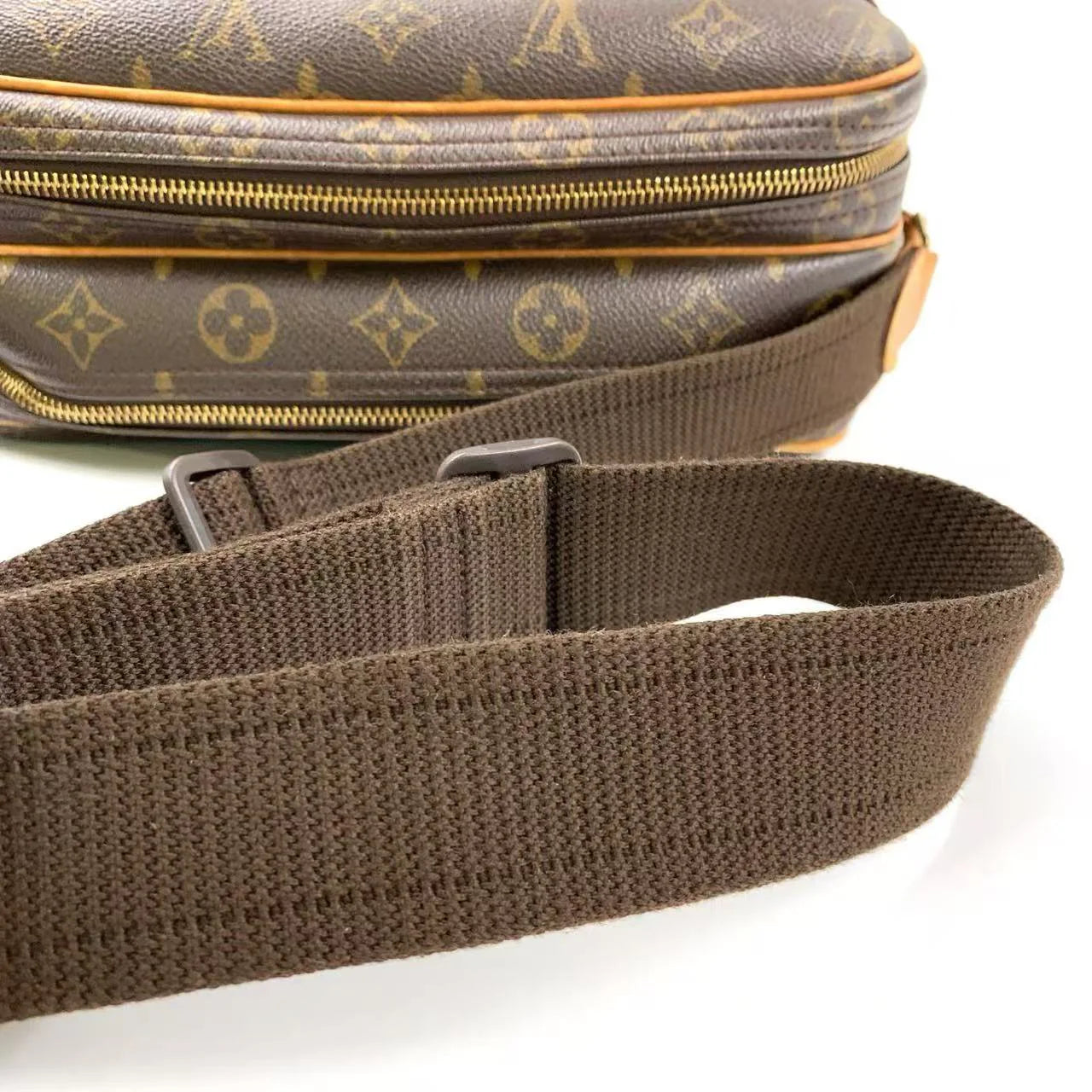 LOUIS VUITTON REPORTER PM MONOGRAM SHOULDER BAG BROWN LEATHER PVC GOLD